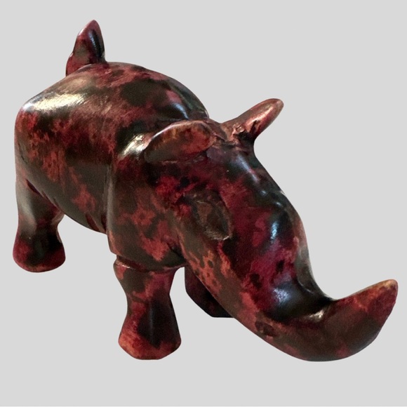 Rhino Hand Carved Wooden in Hues of Red and Black Small Shelf or Table Decor - Picture 1 of 16